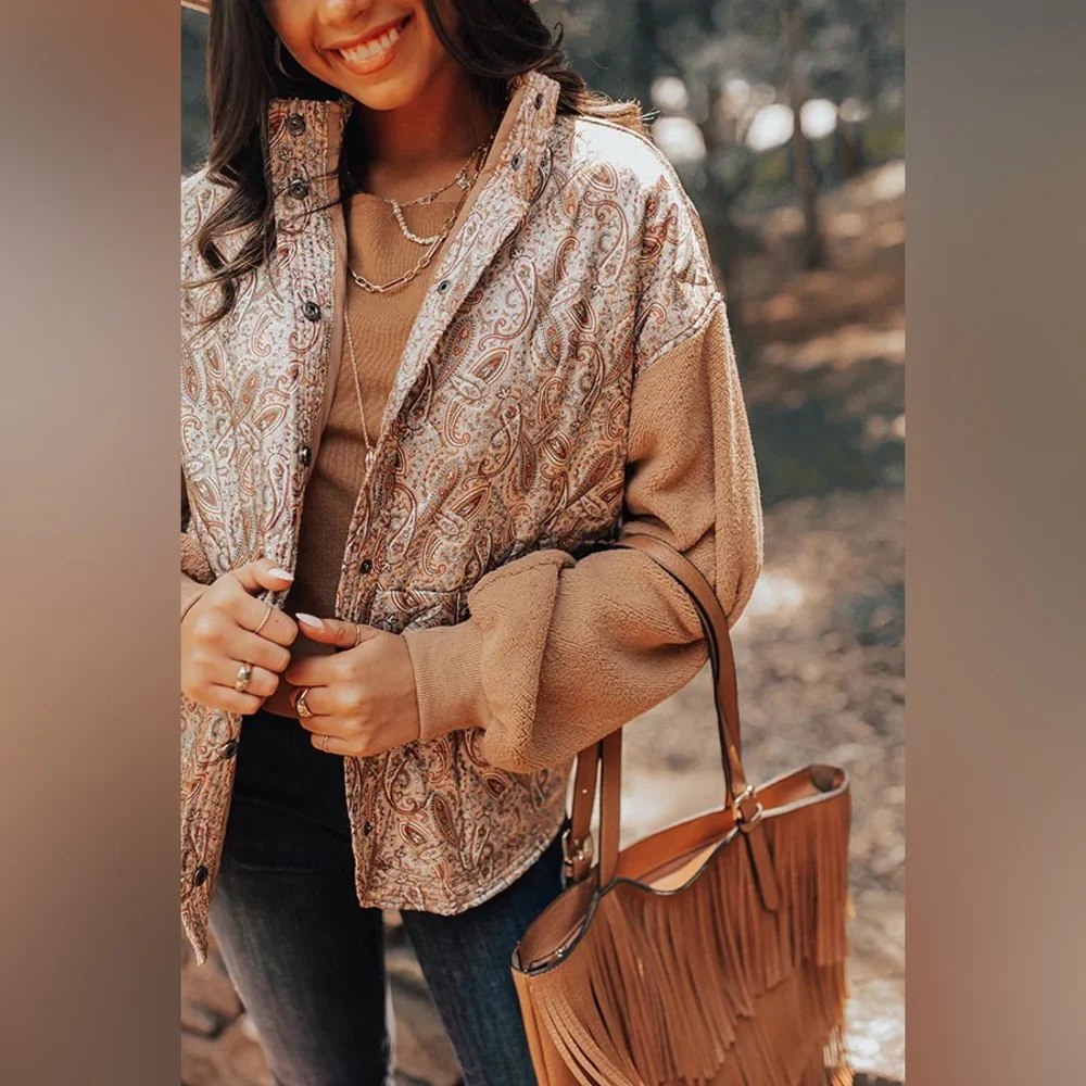 Umgee Colorado Snuggles Paisley Jacket, Tan/Gold, Size Medium